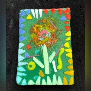 “Garden Life“  Fused Art Glass  Art Handmade 8”x6” Rectangular Tray Green